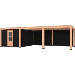 Douglas overkapping, 900 x 400, met schuur en achterwand, Westwood Modern