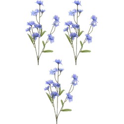 3x stuks kunstbloemen Korenbloem/centaurea cyanus takken paars 55 cm - Kunstbloemen