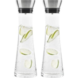 Karaf/schenkkan - Set van 2x stuks - 1 liter - glas - RVS filter - sapkan - waterkan - waterkaraf - Schenkkannen