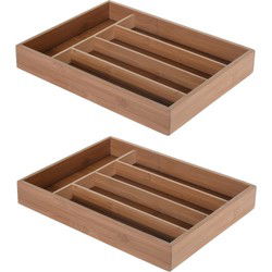 Excellent Houseware Besteklade - 2x - bamboe hout - 26 x 35 cm - Bestekbakken