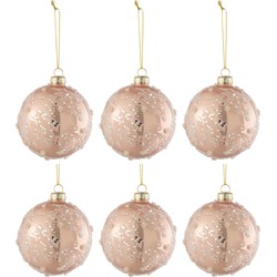 J-line - Doos Van 6 Kerstballen Suiker/zilver Glitter Glas Mat/blinkend Licht Roze Small - 10x10x10cm