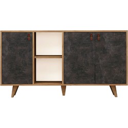 Buffet 3 deuren en 2 nissen in eiken en antracietgrijze steendecor L140 cm - Planky