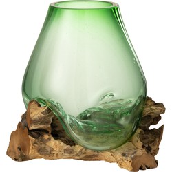 J-line - Vaas Op Voet Gamal Hout/gerecycleerd Glas Natuur/groen Large - 29x27x33cm