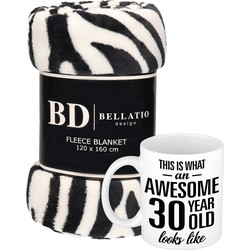 Cadeau verjaardag 30 jaar vrouw set - Fleece plaid/deken zebra print met Awesome 30 year mok - Plaids