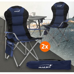 2x campingstoel opvouwbaar tot 150 kg blauw met bekerhouder incl. draagtas Hauki