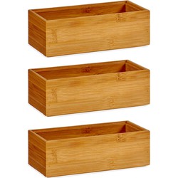 3x Stuks Kast/lade/make-up organizers bamboe hout bakje 15 x 7 x 5 cm - Make-up dozen