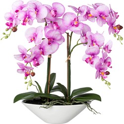 Kopu® Kunstbloem Orchidee 53 cm Roze met Schaal Ovaal - Phalenopsis