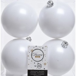 Decoris Kerstballen - 4x st - wit - 10 cm - kunststof - Kerstbal