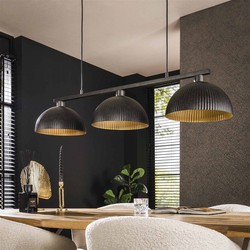 Hanglamp Halfronde Kap - 3-Lichts - Metaal Zwart - 120x30x150cm