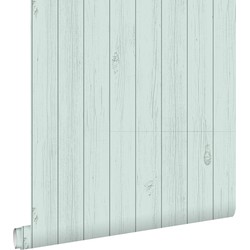 ESTAhome behang smalle sloophout planken vergrijsd mintgroen - 53 cm x 10,05 m - 128851