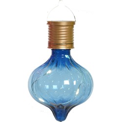 Lumineo solar hanglamp bol/lampion - Marrakech - kobalt blauw - kunststof - D8 x H12 cm - Buitenverlichting