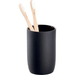 Zeller Tandenborstel beker/houder - keramiek - zwart - 8 x 12 cm - Tandenborstelhouders