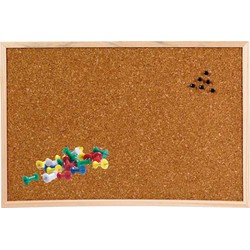 Prikbord van kurk - 58 x 39 cm - met 25x gekleurde punt punaises - Prikborden