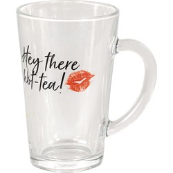 Clayre & Eef Mok 250 ml Zwart Glas Lippen Hey there hot tea! Theemok Moederdag cadeau