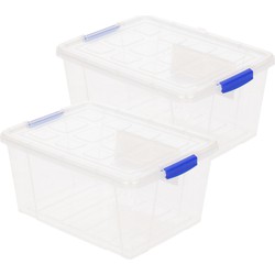 4x stuks opslagboxen/bakken/organizers met deksel 16 liter 40 x 30 x 21 cm transparant plastic - Opbergbox