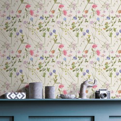Livingwalls behang bloemmotief beige, grijs, meerkleurig, groen en roze - 53 cm x 10,05 m - AS-389012
