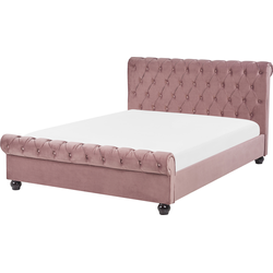 Beliani AVALLON - Tweepersoonsbed-Roze-Fluweel