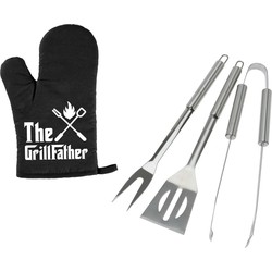 BBQ/barbecue gereedschap set 3-delig RVS met BBQ handschoen The Grillfather - Barbecuegereedschapset