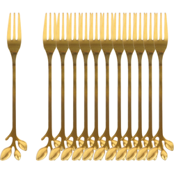 OTIX Gebaksvorkjes - 12 stuks - Goud met Bladeren - Dessertvorkjes - Taartvorkjes - LEAF