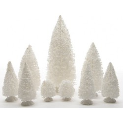 Miniatuur decoratie boompjes besneeuwd 9 stuks - Kerstdorpen