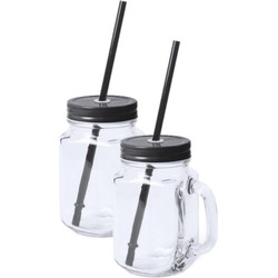 10x stuks Drink potjes van glas Mason Jar zwarte deksel 500 ml - Drinkbekers