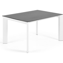 Kave Home - Axis uitschuifbare tafel porselein met Vulcano Roca afwerking en witte poten 140 (200) cm