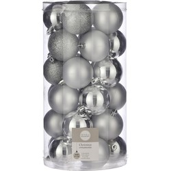 Kerstballen - 30x st - zilver - D6 cm - kunststof - Kerstbal