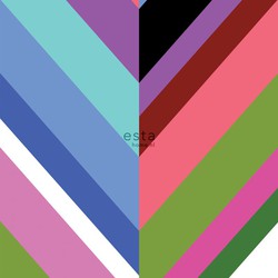 ESTAhome behang XXL zigzag motief groen. roze. paars en blauw