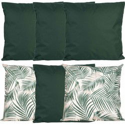 Bank/tuin kussens set - voor binnen/buiten - 6x stuks - groen/palm print - 45 x 45 cm - Sierkussens