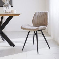 Beau Eetkamerstoel Beige Velvet Stof - Zonder Armleuningen