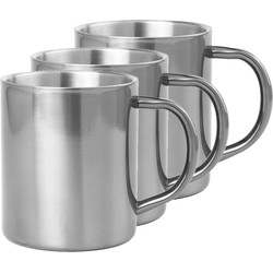 Set van 6x stuks koffie drinkbekers/mokken zilver metallic RVS 280 ml - Bekers
