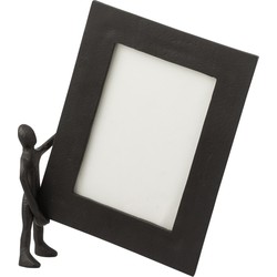 J-line - Figuur Met Fotokader Aluminium Zwart/wit Large - 18x28x7cm