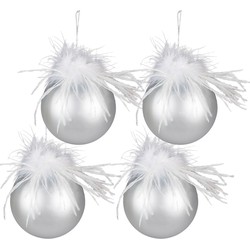 Clayre & Eef Kerstbal  Ø 10 cm Zilverkleurig Wit Glas Kerstdecoratie