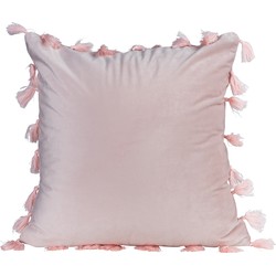 QUVIO Sierkussen gevuld met franjes - 45 x 45 cm - Licht roze