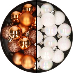 34x stuks kunststof kerstballen koper en parelmoer wit 3 cm - Kerstbal