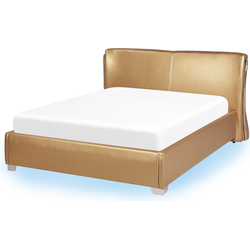 Beliani PARIS - Tweepersoonsbed met LED-verlichting-Goud-Leer