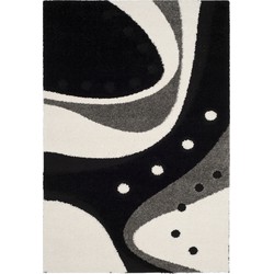 Safavieh Shaggy Geweven Vloerkleed voor Binnen, Florida Shag Collectie, SG473, in Zwart & Ivoor, 99 X 160 cm