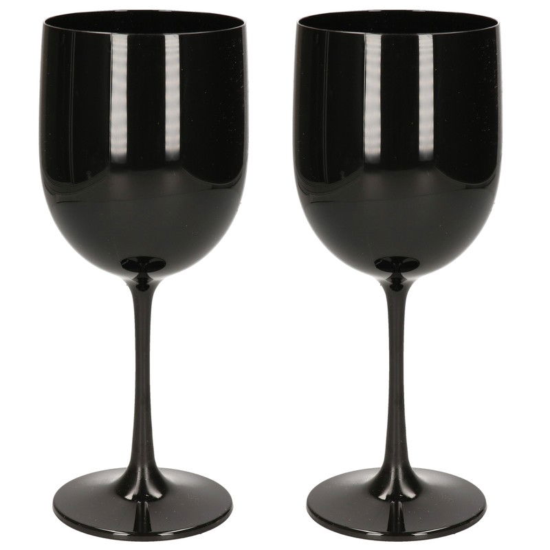 2x stuks onbreekbaar wijnglas zwart kunststof 48 cl/480 ml - Wijnglazen - 