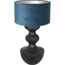 Anne Lighting - tafellamp - Lyons - zwart - hout velours stof - Ø 40cm - E27 - 3481ZW