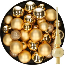 Kerstversiering kunststof kerstballen met piek goud 6-8-10 cm pakket van 47x stuks - Kerstbal
