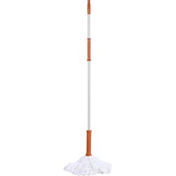 Urban Living Schoonmaak/dweil vloermop met telescoopsteel - uitschuifbaar 85 tot 125 cm - wit/oranje - Vloermoppen