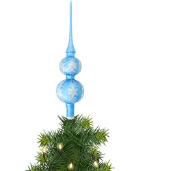 Luxe kerstpieken blauw met glitter ijsbloemen 30 cm - kerstboompieken