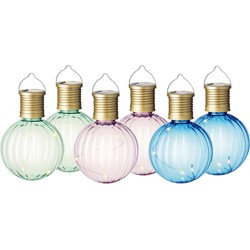 Set van 9x stuks buiten led lichtroze, blauwe en groene lampion solar verlichting 11 cm - Lampionnen