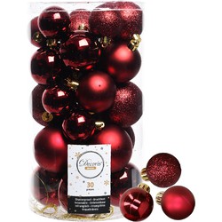 Decoris kerstballen 44x stuks donkerrood 3-4-5-6 cm kunststof - Kerstbal