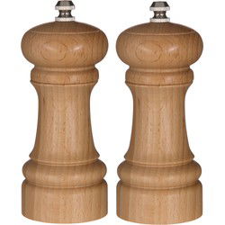 5Five Pepermolen/zoutmolen hout beige 14 cm - 2x - kruidenmolen - Peper en zoutstel