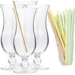 Cocktail set van 4x cocktail glazen en 25x duurzame rietjes - 440 ml - Drinkglazen