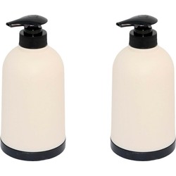 2x Stuks Zeeppompje/dispenser kunststof beige/zwart 8 x 15 cm - Zeeppompjes