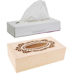 Tissuedoos/tissuebox van hout met sierlijk design 26 x 14 cm met vulling - Tissuehouders