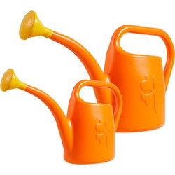 Combi-set kunststof bloemen/planten gieters met broeskop/sproeikop oranje 1.8 en 4,5 liter - Gieters