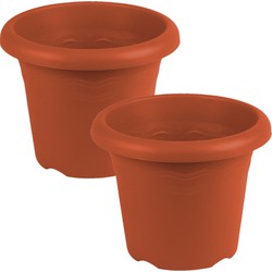 Set van 3x stuks terra cotta ronde plantenpotten/bloempotten kunststof diameter 16 cm - Plantenpotten